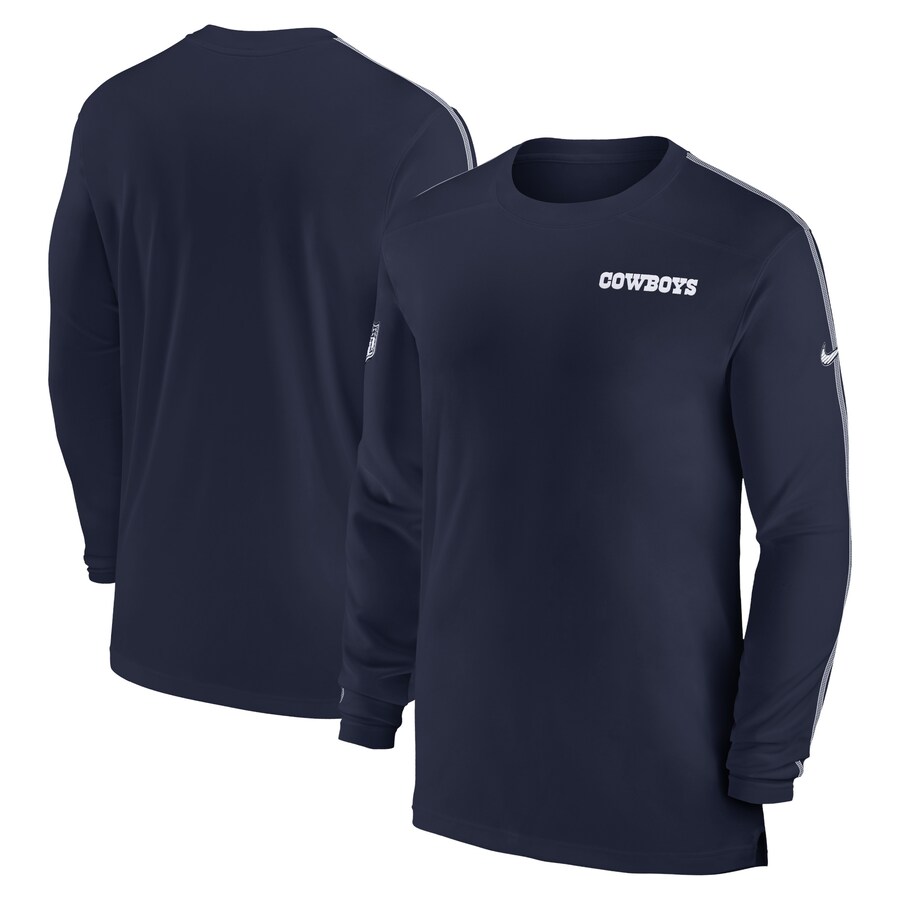 Men's Dallas Cowboys Nike Navy Sideline Coach UV Performance Long Sleeve T-Shirt - Jersey