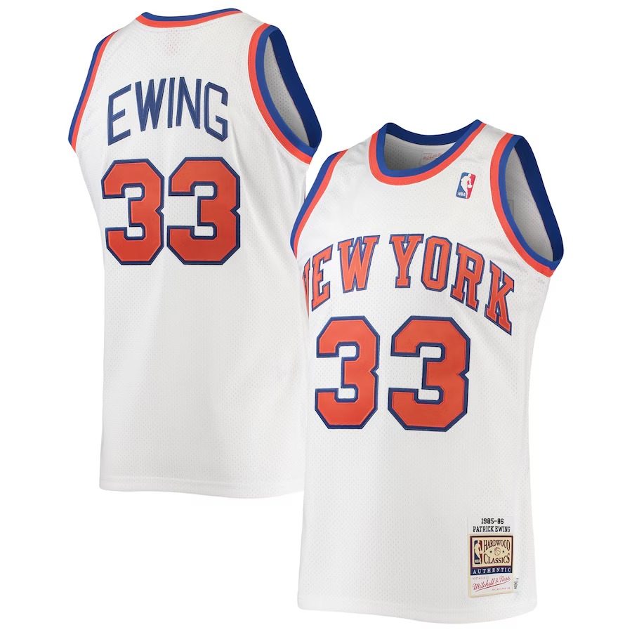 Men's New York Knicks Patrick Ewing Mitchell & Ness White 1985/86 Hardwood Classics Authentic Jersey - Jersey