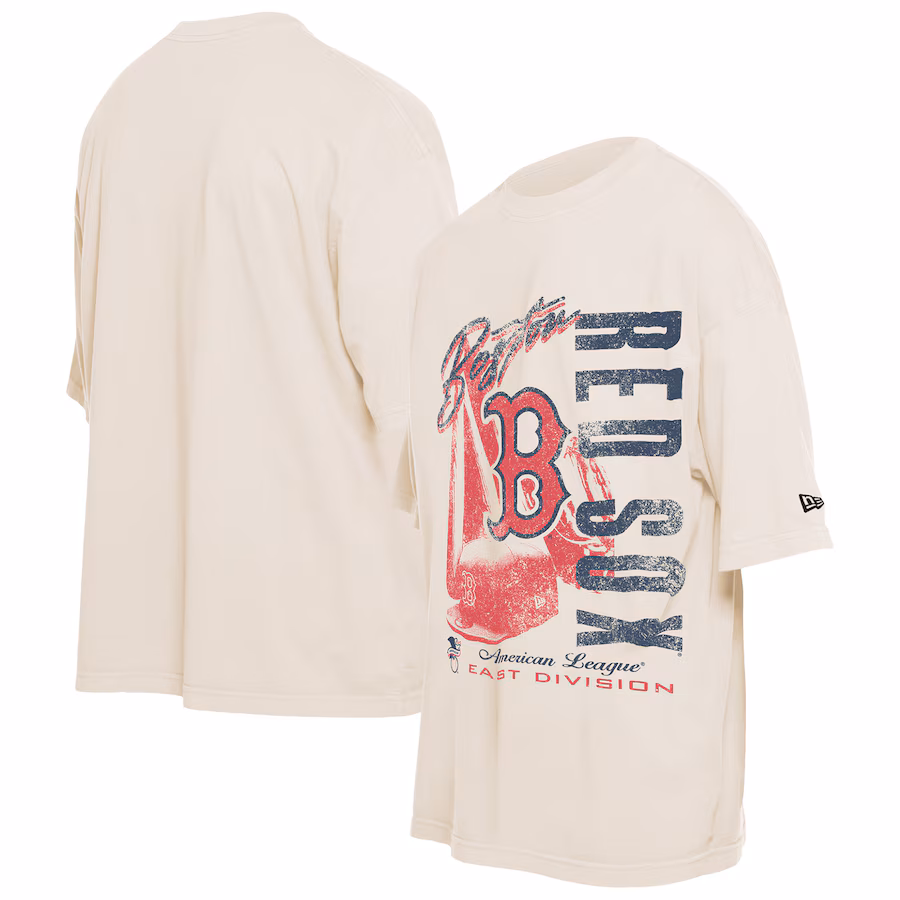 Men's Boston Red Sox New Era Cream Cooperstown Collection Oversized Throwback Distressed T-Shirt - Jersey