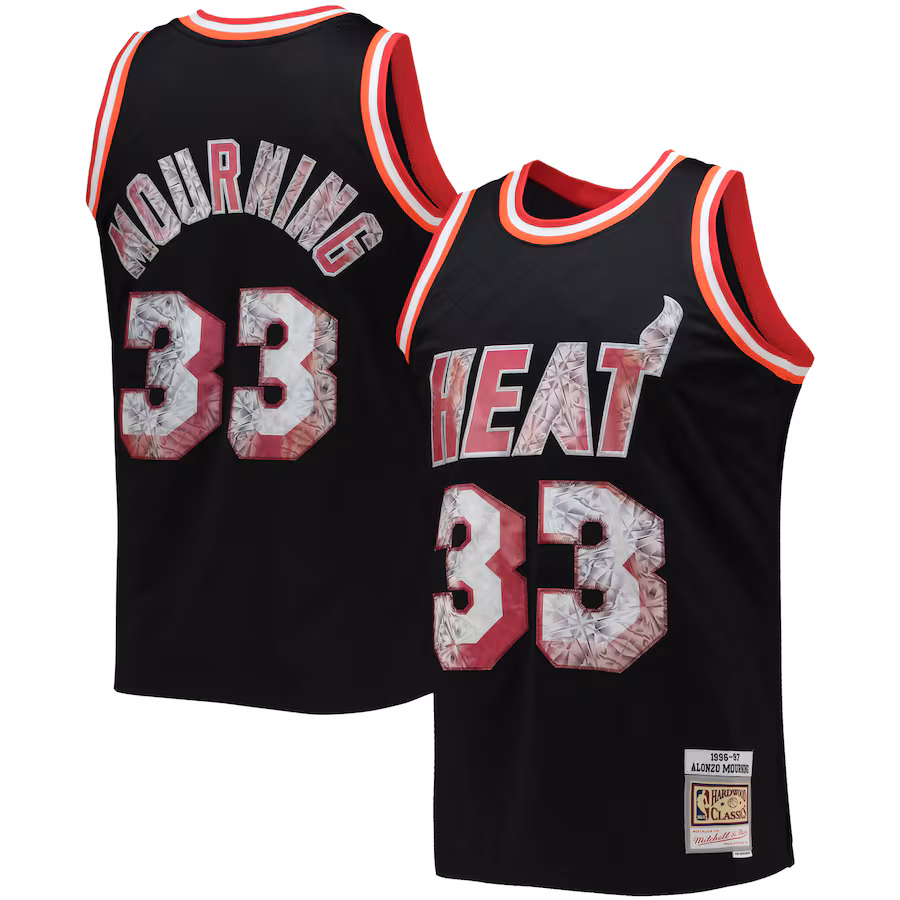 Men's Miami Heat Alonzo Mourning Mitchell & Ness Black 1996/97 Hardwood Classics NBA 75th Anniversary Diamond Swingman Jersey - Jersey