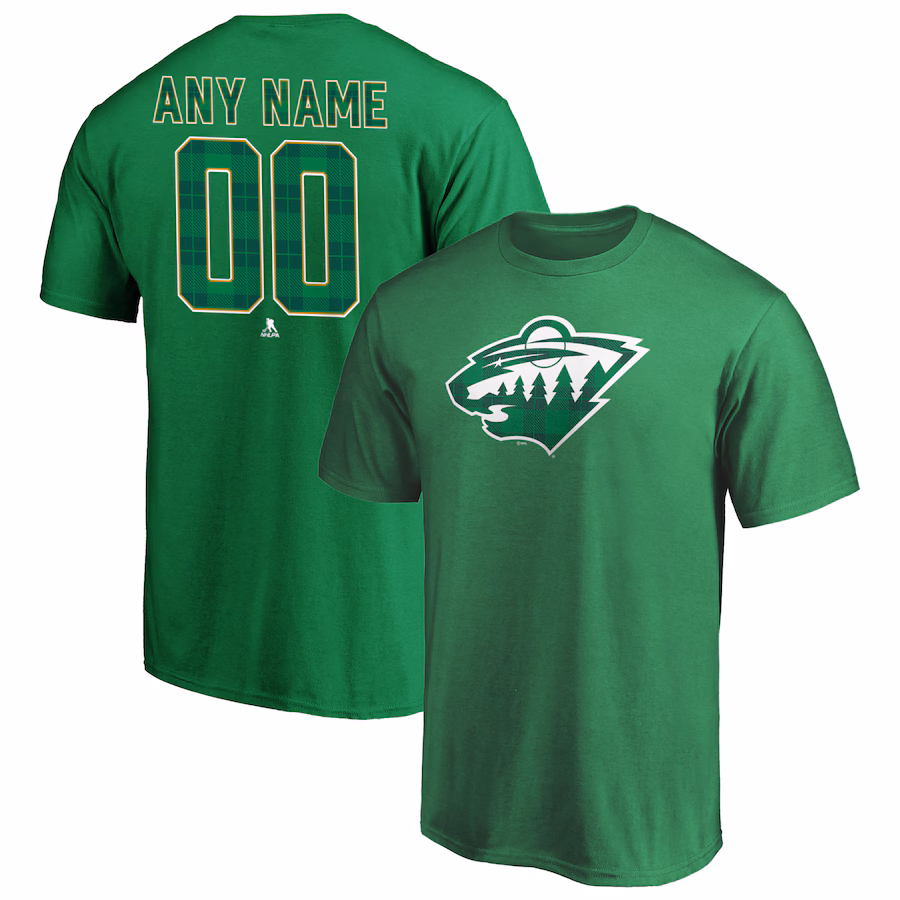Men's Minnesota Wild Green Emerald Plaid Personalized Name & Number T-Shirt - Jersey