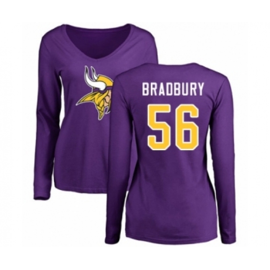 Football Women's Minnesota Vikings #56 Garrett Bradbury Purple Name & Number Logo Slim Fit Long Sleeve T-Shirt - Jersey