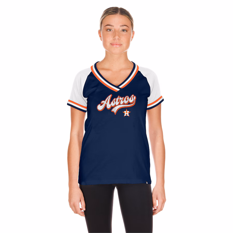Women's Houston Astros New Era Navy Gameday Raglan V-Neck T-Shirt - Jersey