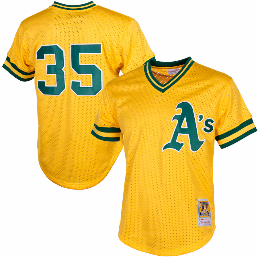 Men's Athletics Rickey Henderson Mitchell & Ness Yellow Cooperstown Mesh Batting Practice Jersey - Jersey