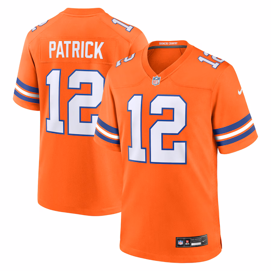 Men's Denver Broncos Tim Patrick Nike Orange Mile High Collection 1977 Throwback Player Game Jersey - Jersey