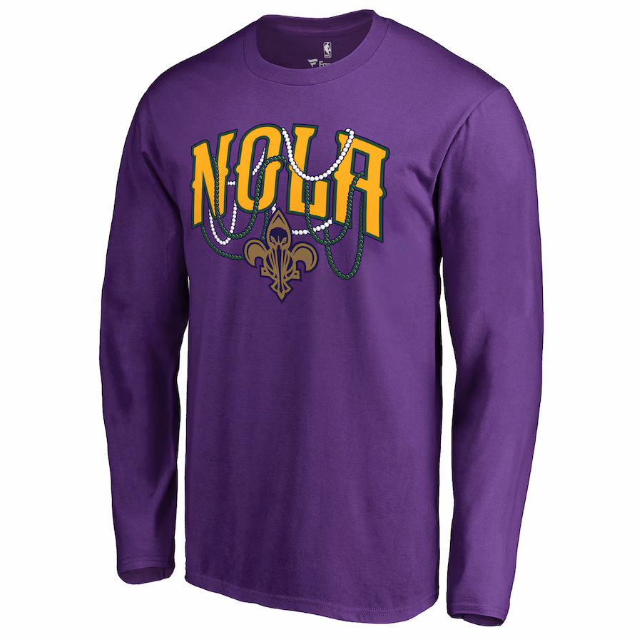 Men's New Orleans Pelicans Purple NOLA Beads Hometown Collection Long Sleeve T-Shirt - Jersey