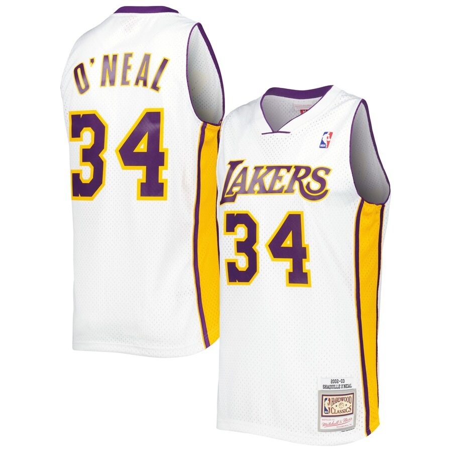 Men's Los Angeles Lakers Shaquille O'Neal Mitchell & Ness White 2001/02 Hardwood Classics Swingman Jersey - Jersey