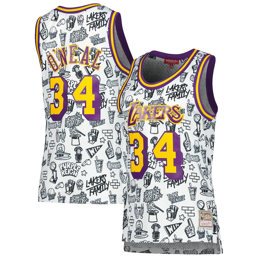 Women's Los Angeles Lakers Shaquille O'Neal Mitchell & Ness White 1996 Doodle Swingman Jersey - Jersey