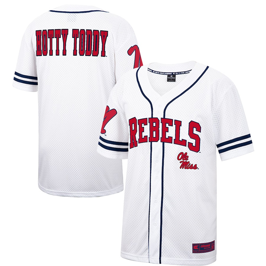 Men's Colosseum White Ole Miss Rebels Free Spirited Mesh Button-Up Baseball Jersey - Jersey