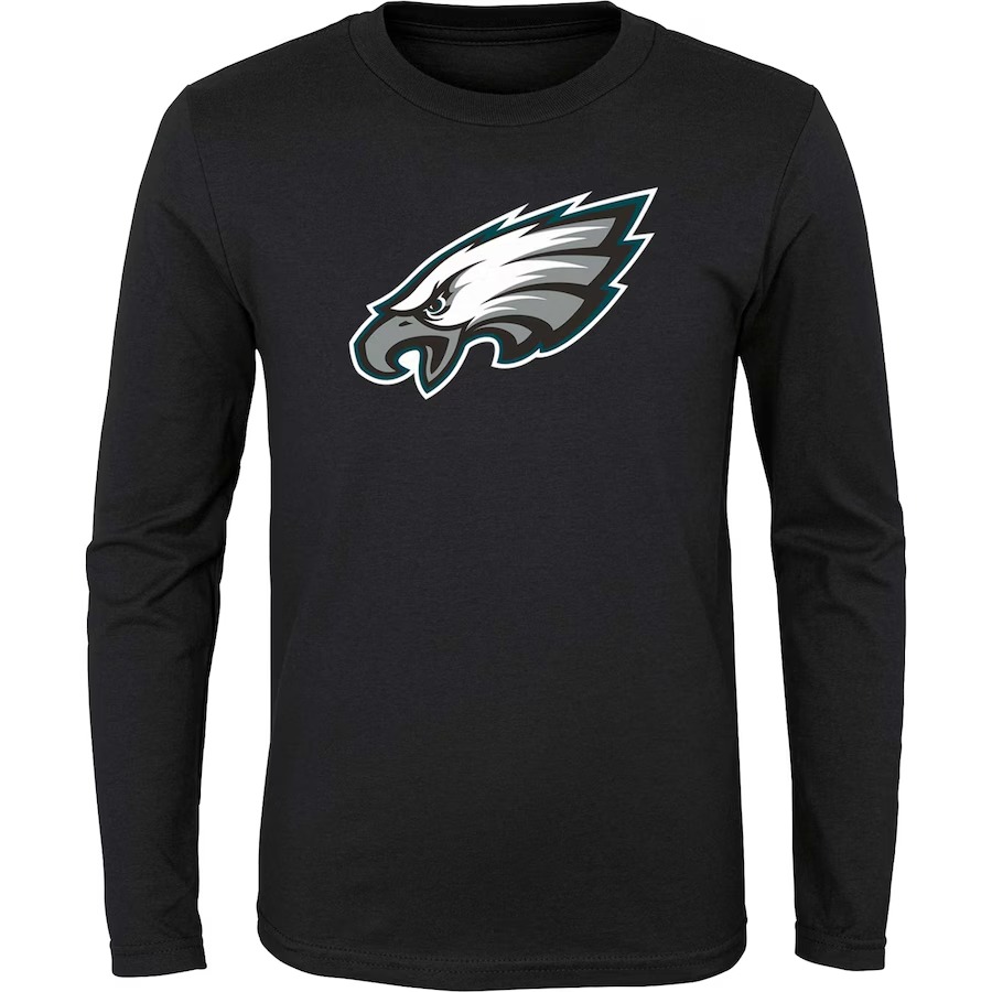 Youth Philadelphia Eagles Black Primary Logo Long Sleeve T-Shirt - Jersey