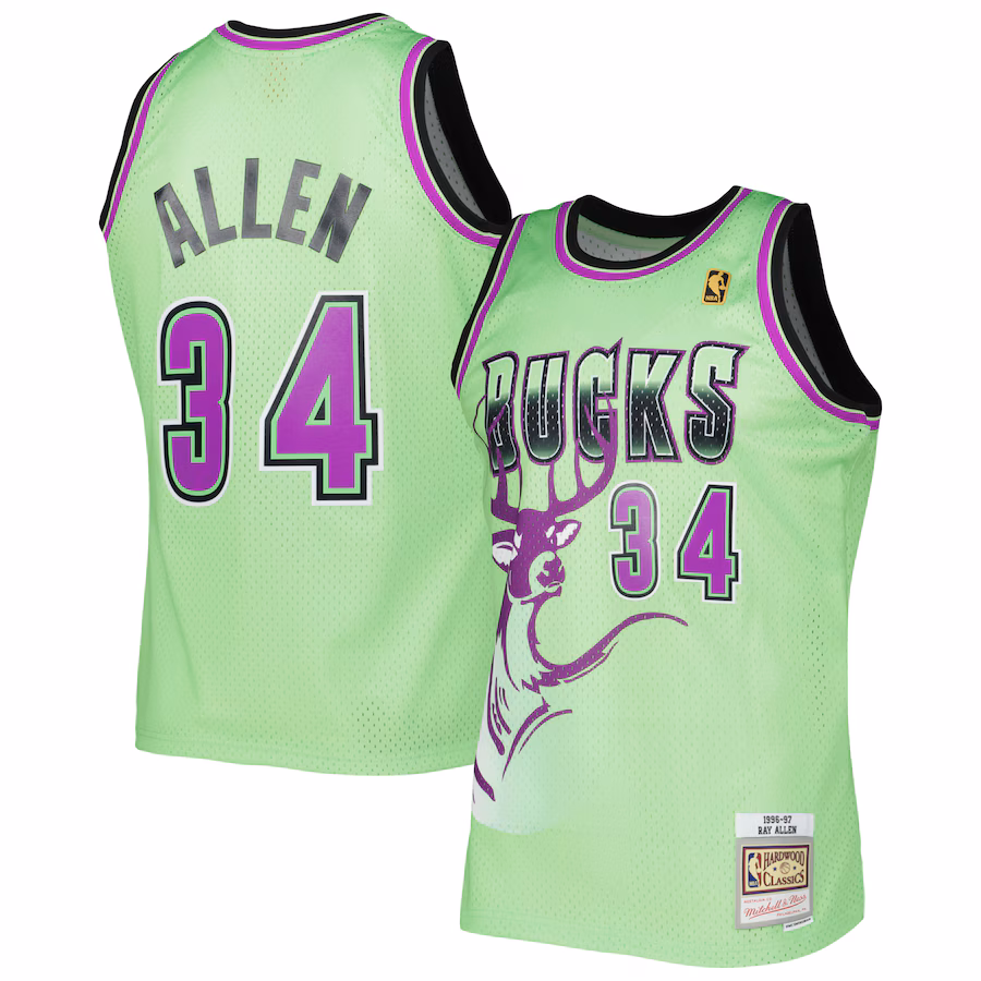 Men's Milwaukee Bucks Ray Allen Mitchell & Ness Green 1996-97 Hardwood Classics Reload 3.0 Swingman Jersey - Jersey