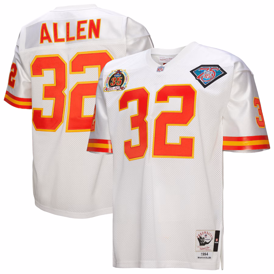 Men's Kansas City Chiefs 1994 Marcus Allen Mitchell & Ness White Authentic Throwback Retired Player Jersey - Jersey