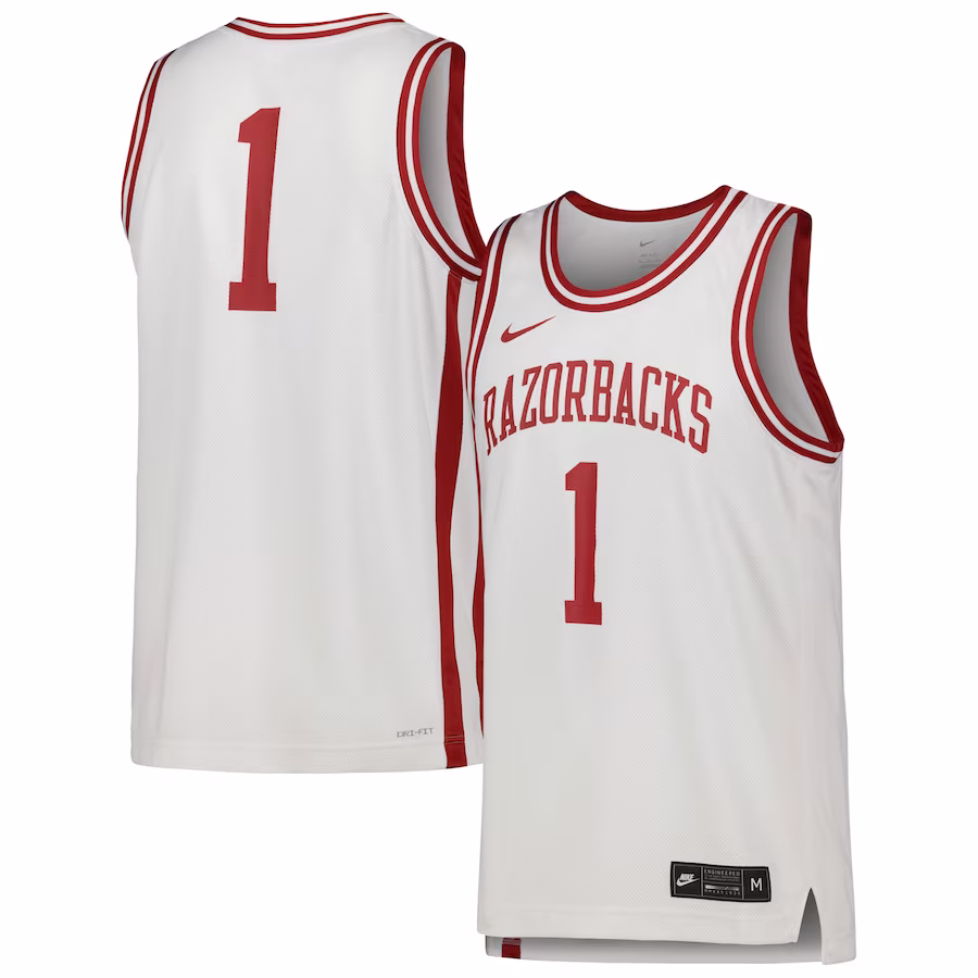 #1 Arkansas Razorbacks Nike Replica Basketball Jersey - White - Jersey