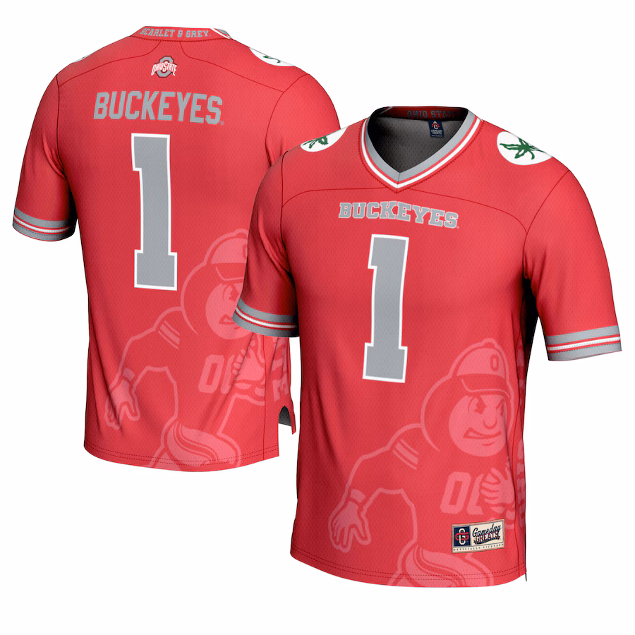 Men's GameDay Greats #1 Scarlet Ohio State Buckeyes Icon Print Football Fashion Jersey - Jersey