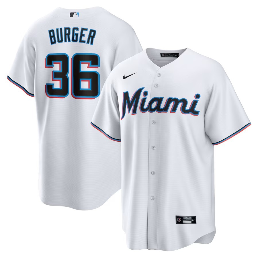 Men's Miami Marlins Jake Burger Nike White Home Replica Team Jersey - Jersey