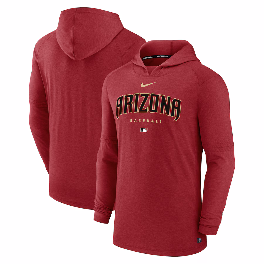 Men's Arizona Diamondbacks Nike Heather Red Authentic Collection Early Work Tri-Blend Performance Pullover Hoodie - Jersey