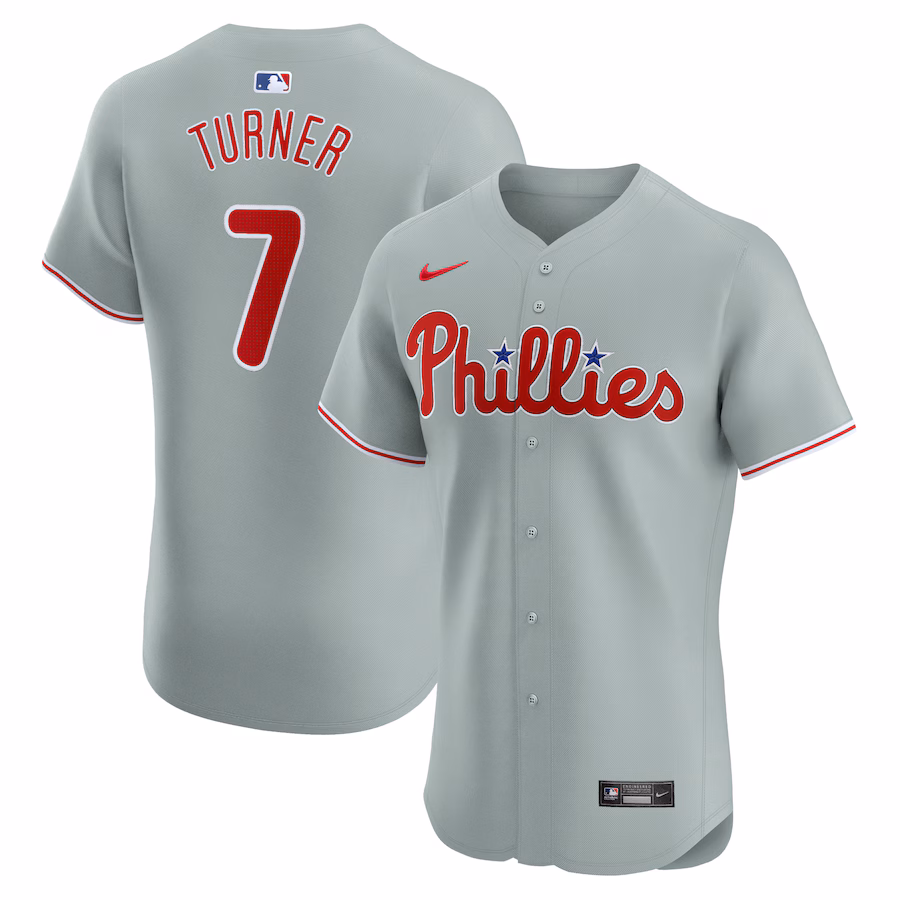 Men's Philadelphia Phillies Trea Turner Nike Gray Road Elite Player Jersey - Jersey