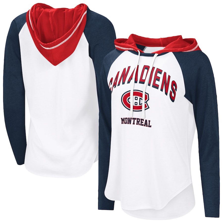 Women's Montreal Canadiens G-III 4Her by Carl Banks White VIP Raglan Long Sleeve Hoodie T-Shirt - Jersey