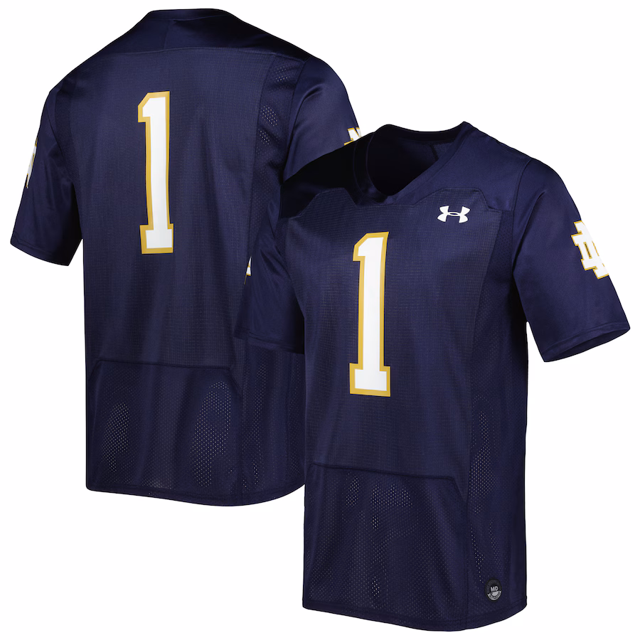 Men's Under Armour #1 Navy Notre Dame Fighting Irish Team Wordmark Replica Football Jersey - Jersey