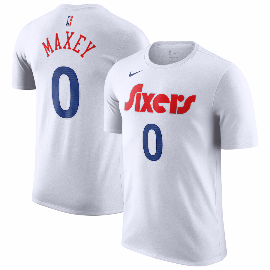 Men's Philadelphia 76ers Tyrese Maxey Nike White 2024/25 City Edition Name & Number T-Shirt - Jersey