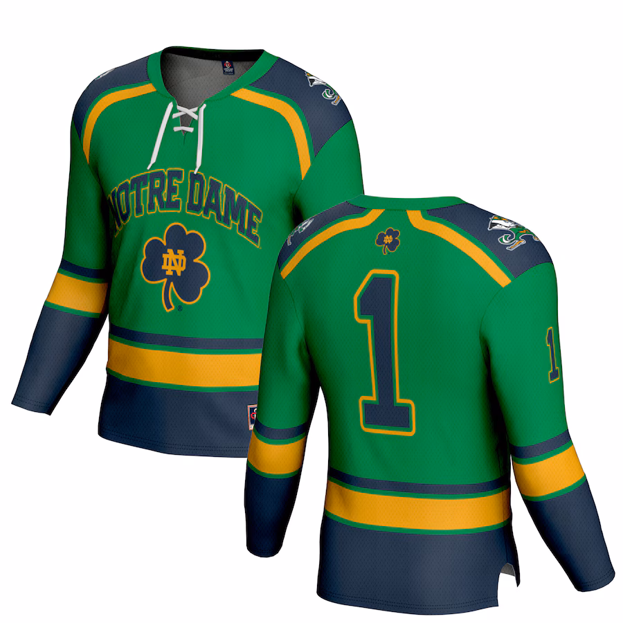 Youth GameDay Greats #1 Green Notre Dame Fighting Irish Lightweight Collegiate Hockey Fashion Jersey - Jersey