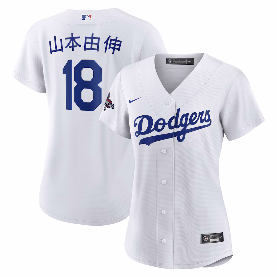 Women's Los Angeles Dodgers Yoshinobu Yamamoto Nike White 2024 World Series Champions Home Japanese Characters Replica Player Jersey - Jersey