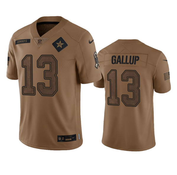 Men's Dallas Cowboys #13 Michael Gallup 2023 Brown Salute To Service Limited Football Stitched Jersey - Jersey