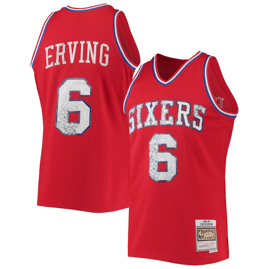 Men's Philadelphia 76ers Julius Erving Mitchell & Ness Red 1982/83 Hardwood Classics NBA 75th Anniversary Diamond Swingman Jersey - Jersey