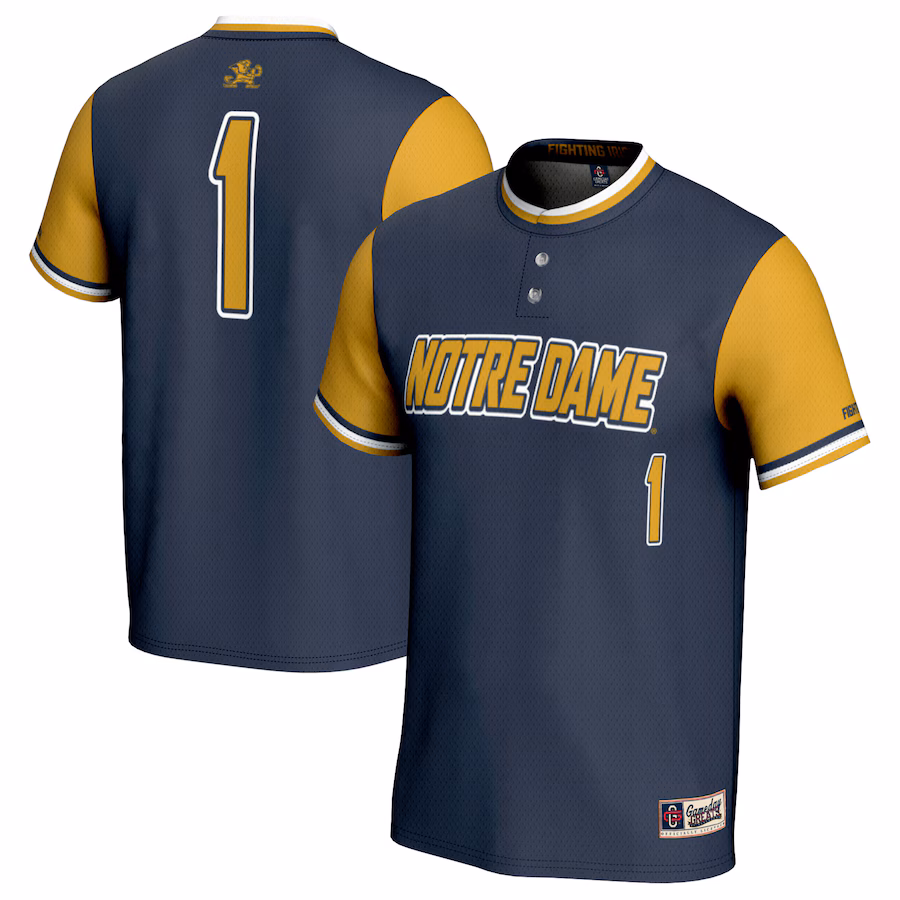 #1 Notre Dame Fighting Irish GameDay Greats Youth Softball Lightweight Fashion Jersey - Navy/Gold - Jersey
