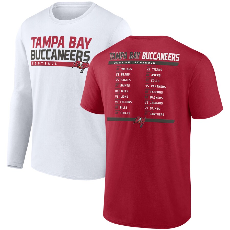 Men's Tampa Bay Buccaneers Fanatics Red/White Two-Pack 2023 Schedule T-Shirt Combo Set - Jersey