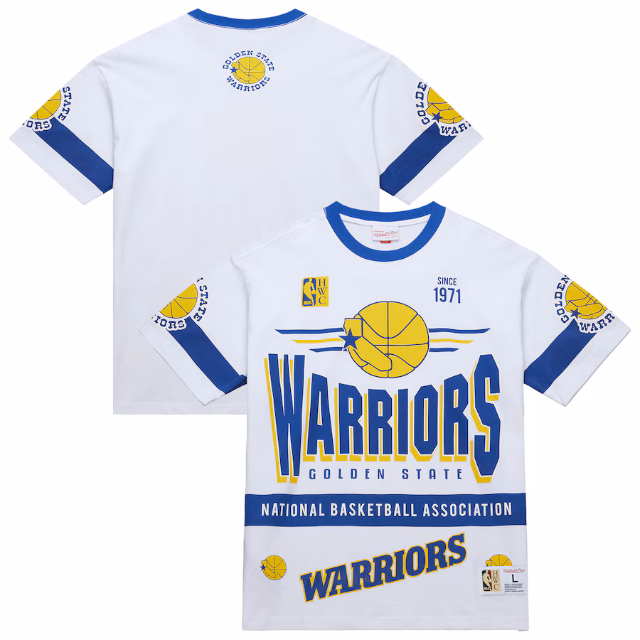 Unisex Golden State Warriors  Mitchell & Ness White Hardwood Classics Vintage Team Origins Premium T-Shirt - Jersey