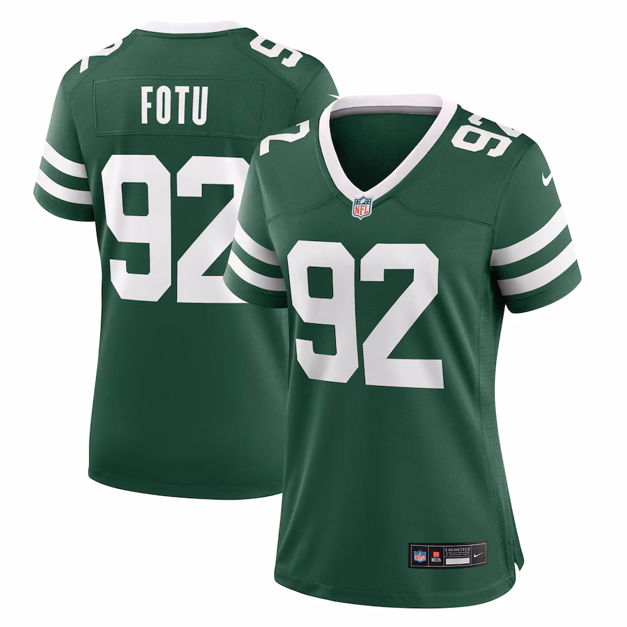 Women's New York Jets Leki Fotu Nike Legacy Green Team Game Jersey - Jersey
