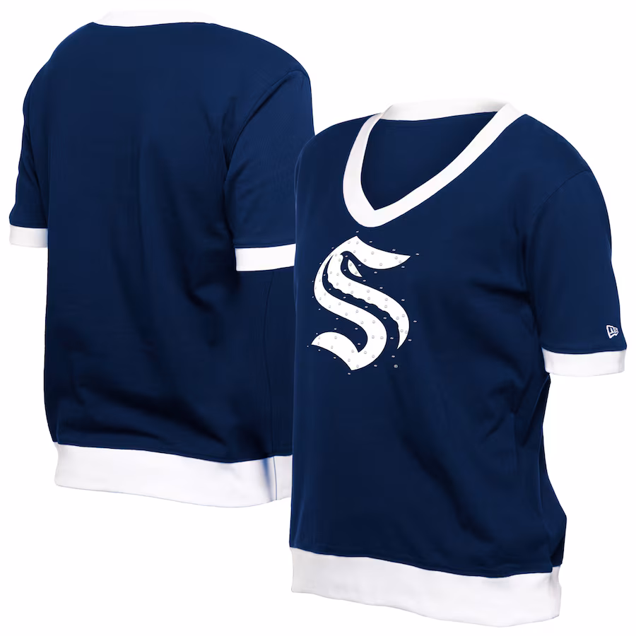 Women's Seattle Kraken New Era Deep Sea Blue Game Day Rhinestuds T-Shirt - Jersey
