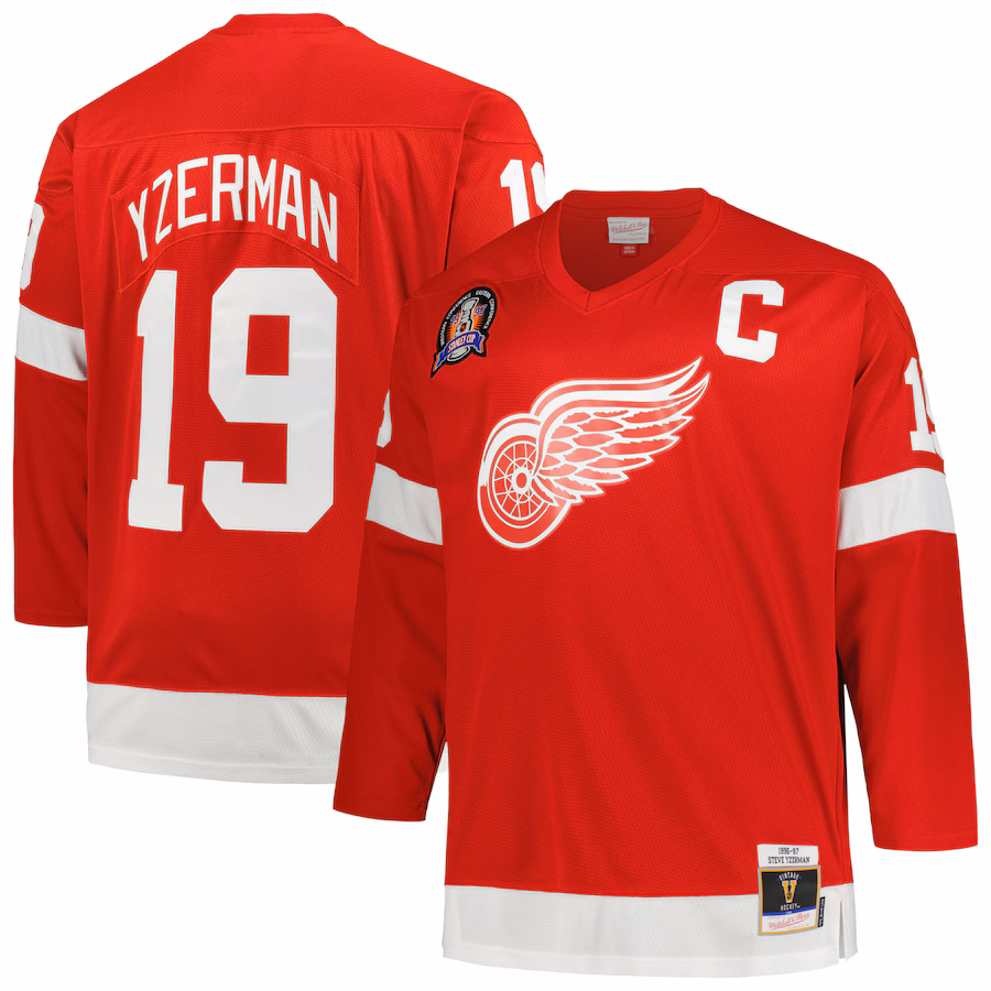 Men's Detroit Red Wings Steve Yzerman Mitchell & Ness Red Big & Tall Captain Patch Blue Line Player Jersey - Jersey