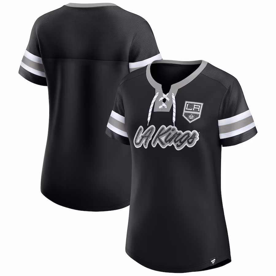 Women's Los Angeles Kings Fanatics Black Iconic Athena Lace-Up T-Shirt - Jersey