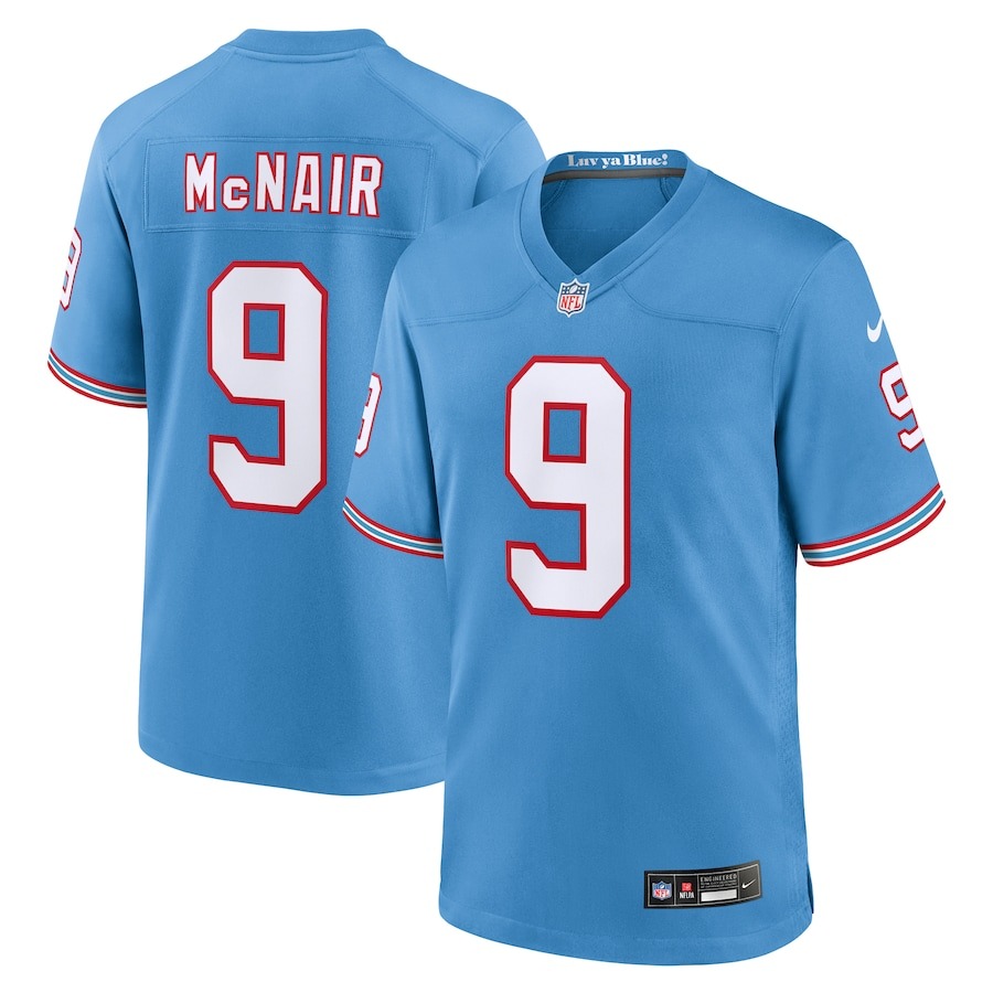 Men's Tennessee Titans Steve McNair Nike Light Blue Oilers Throwback Retired Player Game Jersey - Jersey