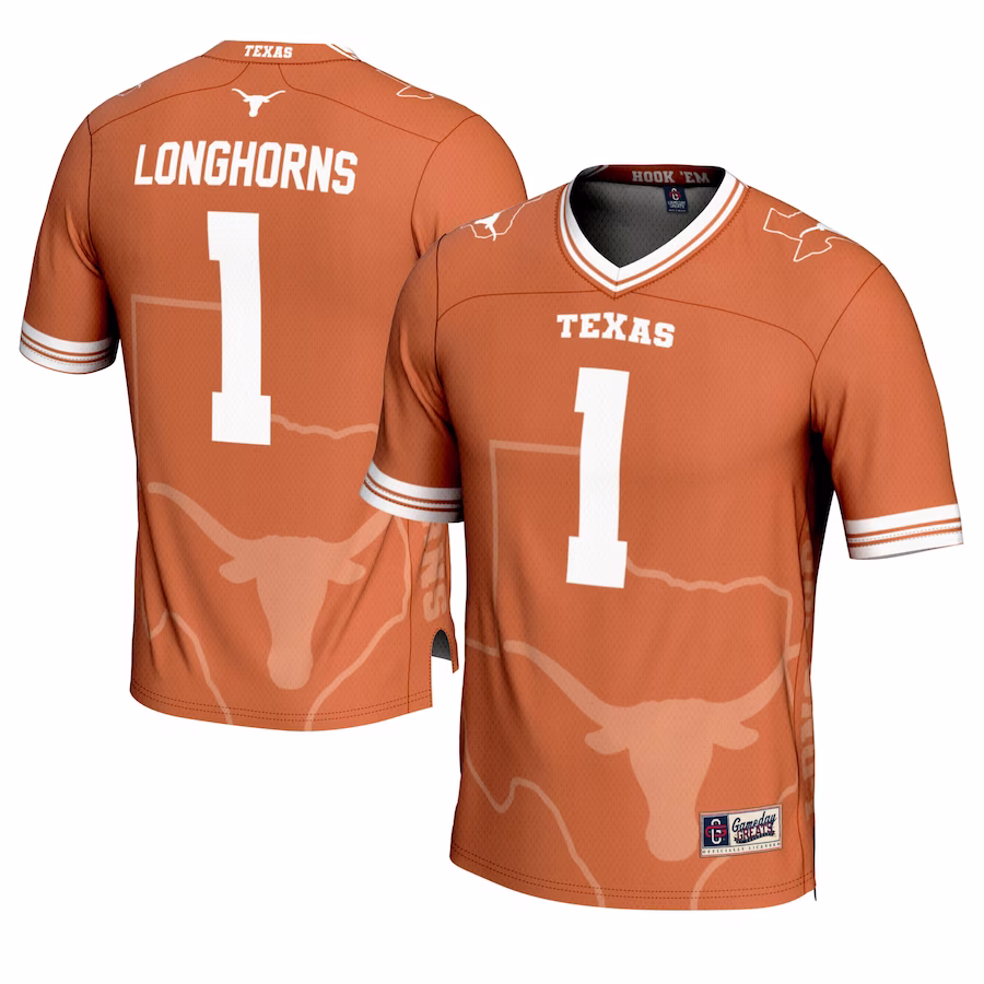 Texas Longhorns #1 GameDay Greats Texas Orange Icon Print Football Fashion Jersey - Jersey