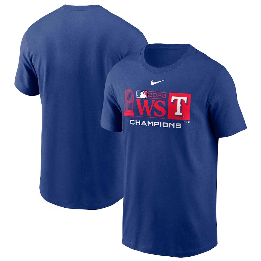 Men's Texas Rangers Nike Royal 2023 World Series Champions Trophy Lock Up T-Shirt - Jersey