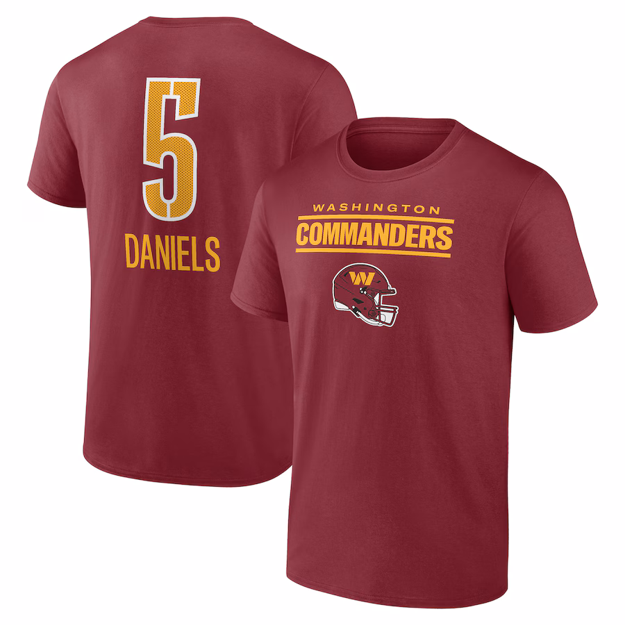 Men's Washington Commanders Jayden Daniels Burgundy Name & Number Team Wordmark T-Shirt - Jersey