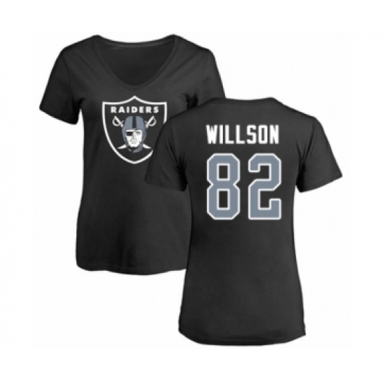 Football Women's Oakland Raiders #82 Luke Willson Black Name & Number Logo T-Shirt - Jersey