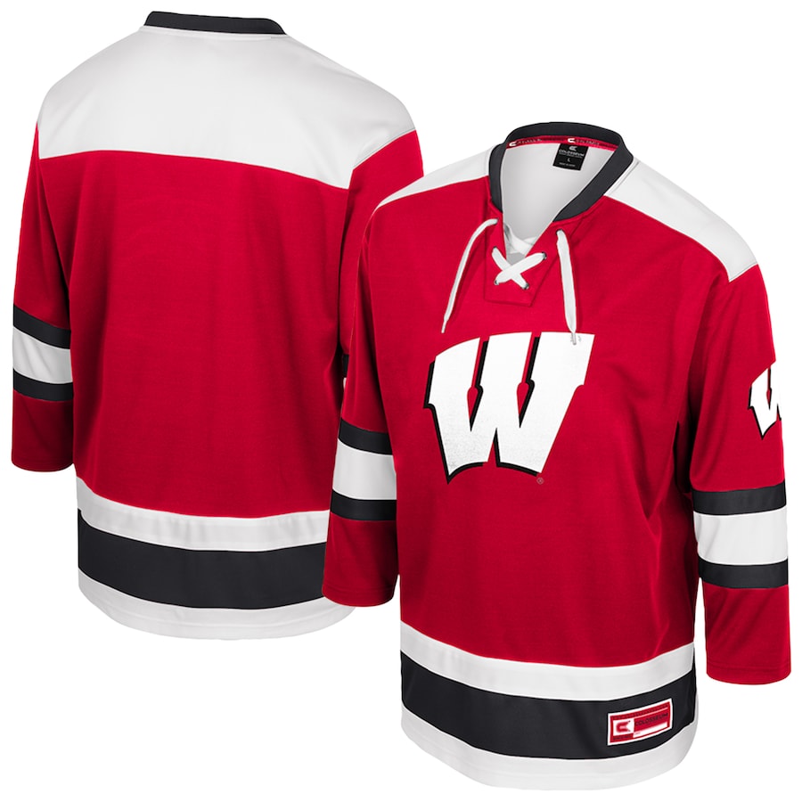 Men's Colosseum  Red Wisconsin Badgers Athletic Machine Fashion Hockey Jersey - Jersey