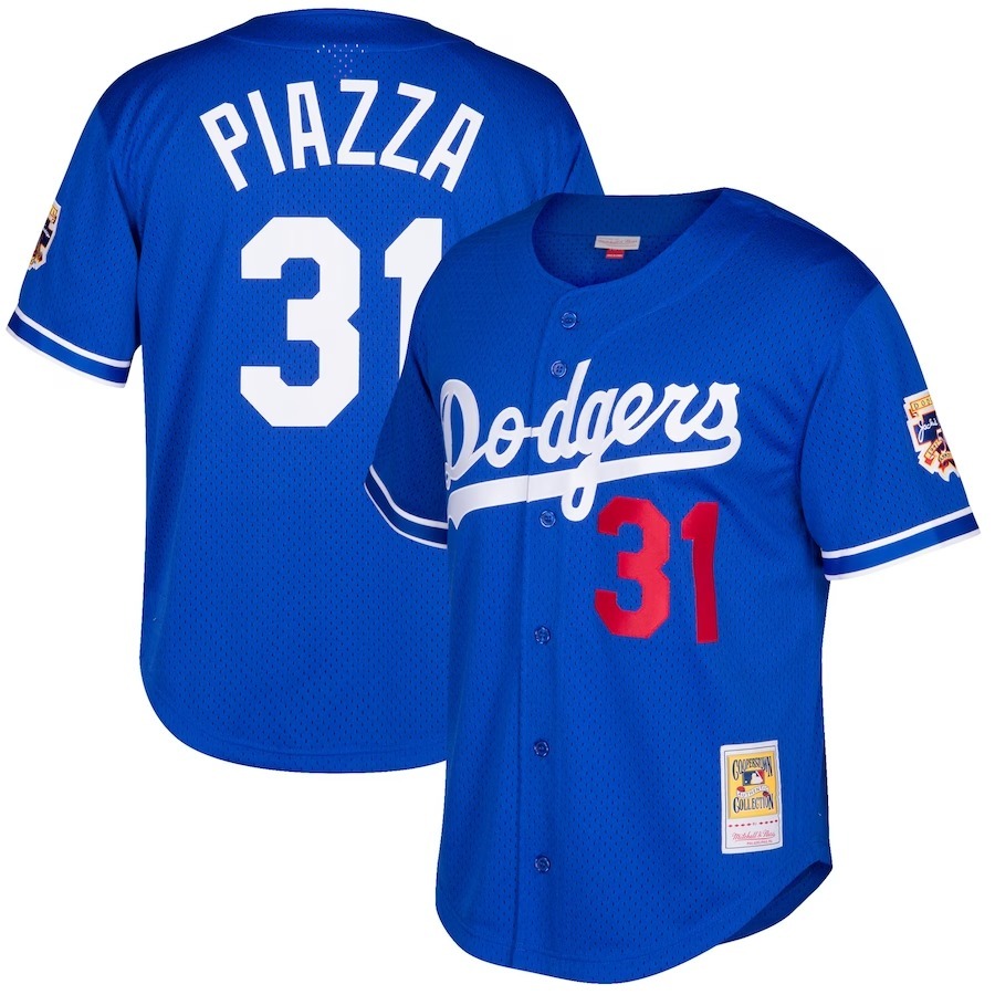 Men's Los Angeles Dodgers Mike Piazza Mitchell & Ness Royal Cooperstown Collection Mesh Batting Practice Button-Up Jersey - Jersey
