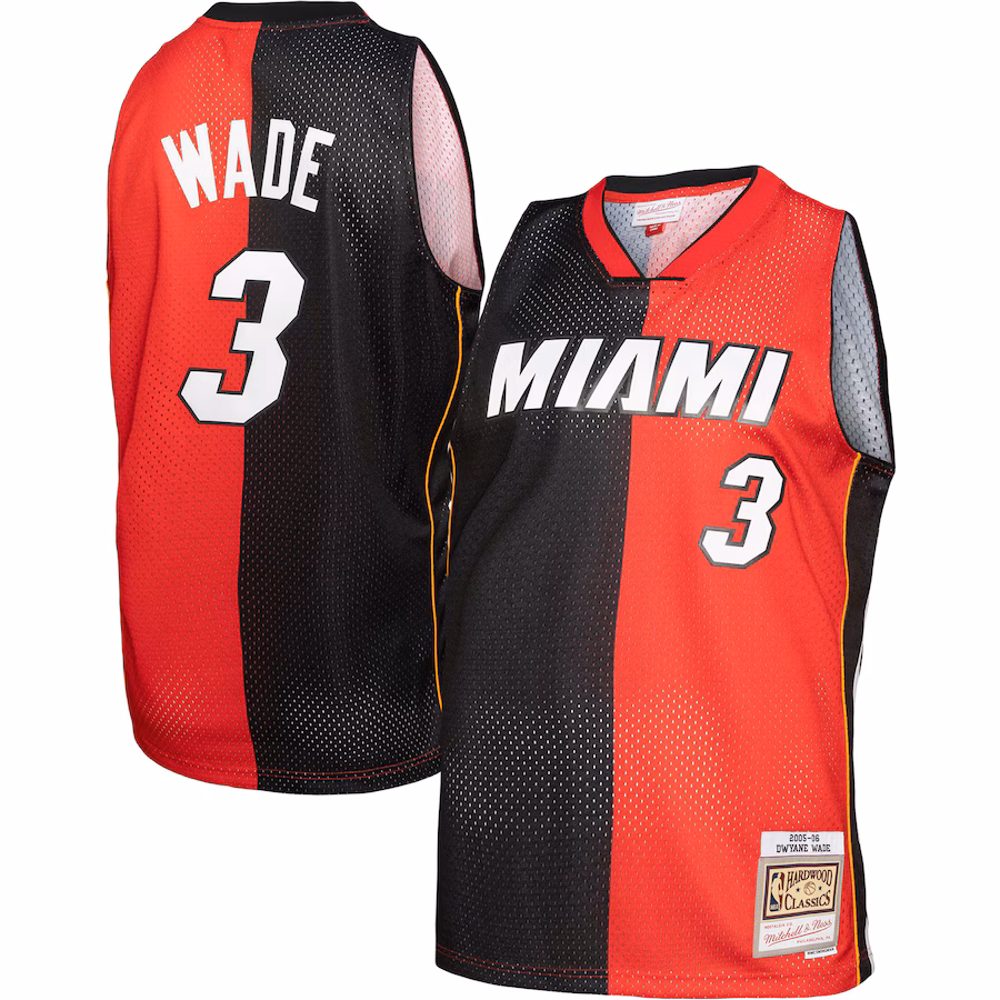 Men's Miami Heat Mitchell & Ness Black/Red Big & Tall Hardwood Classics 2005/06 Split Swingman Jersey - Jersey