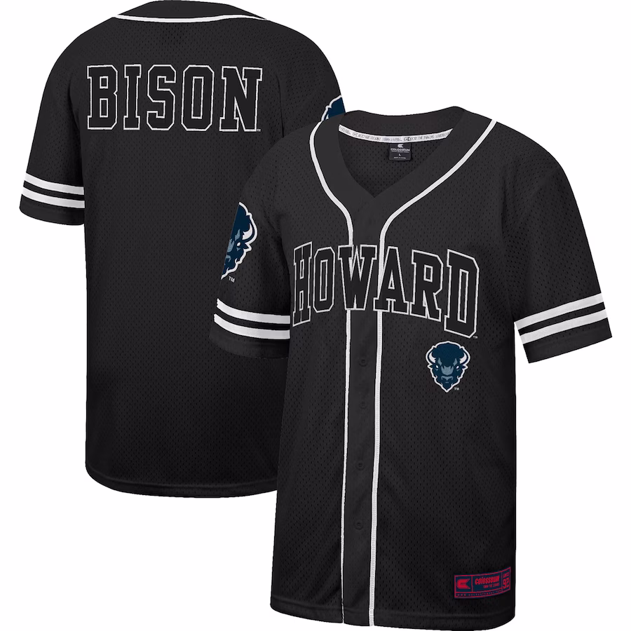 Howard Bison Colosseum Free Spirited Mesh Button-Up Baseball Jersey - Black - Jersey