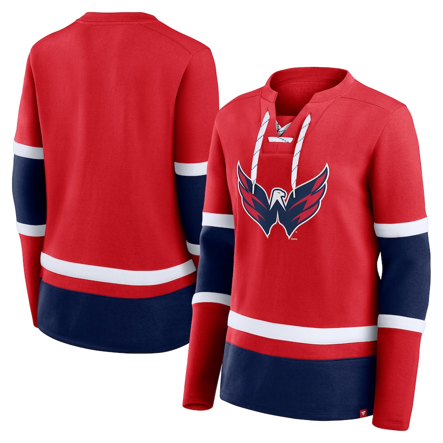 Women's Washington Capitals Fanatics Red Prime Time Lace-Up Long Sleeve T-Shirt - Jersey