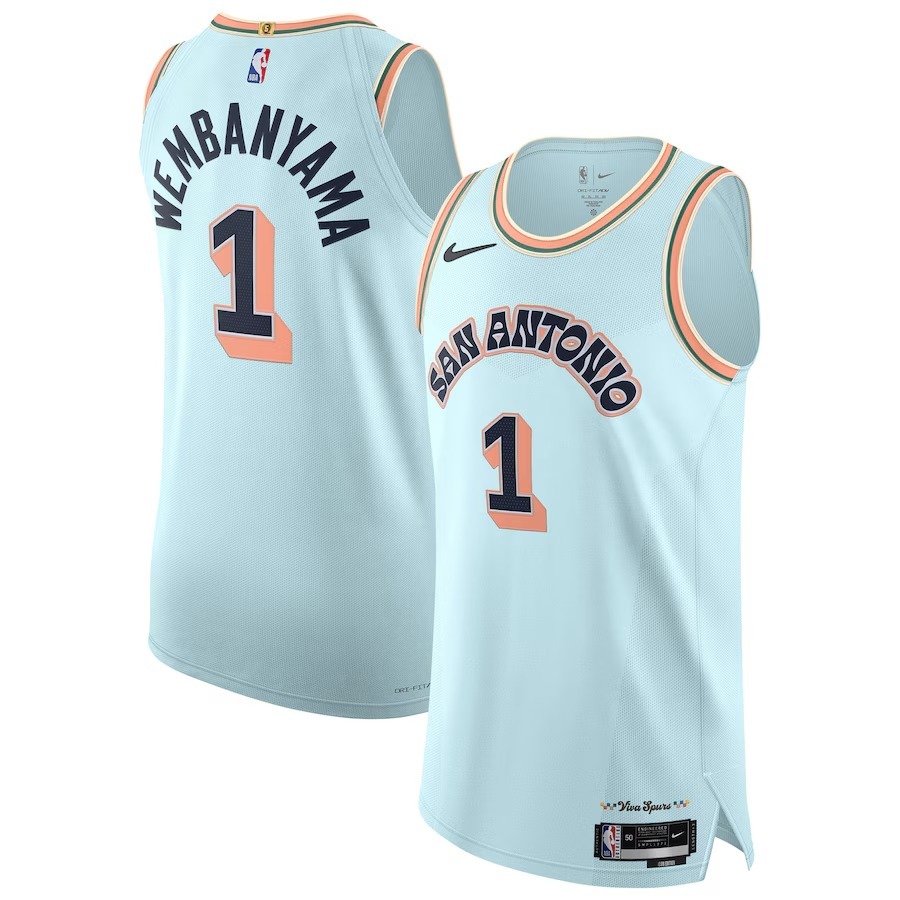 Men's San Antonio Spurs Victor Wembanyama Nike Light Blue 2024/25 Authentic Player Jersey - City Edition - Jersey