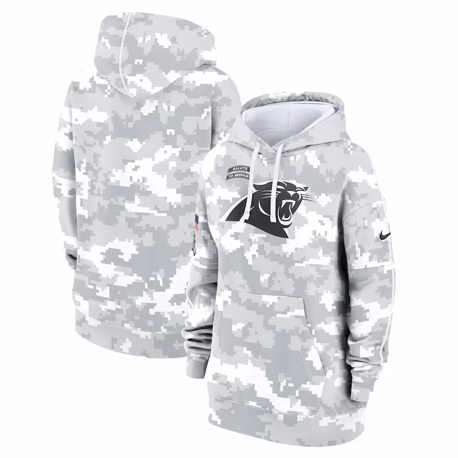 Women's Carolina Panthers Nike Arctic Camo 2024 Salute To Service Club Fleece Pullover Hoodie - Jersey
