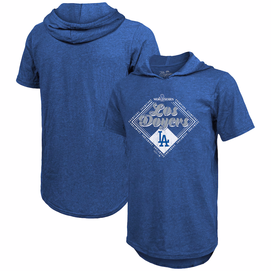 Men's Los Angeles Dodgers Majestic Threads Royal 2024 World Series Champions Tri-Blend Hoodie T-Shirt - Jersey