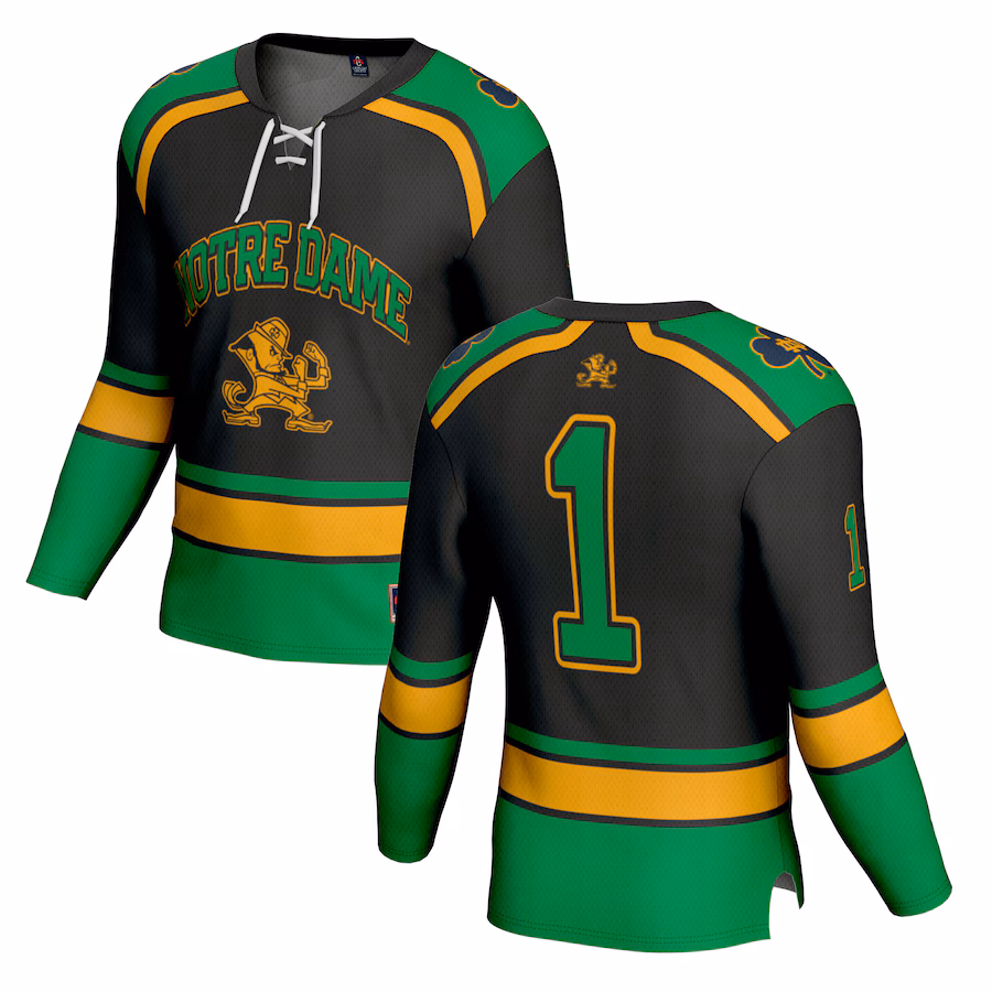 Youth GameDay Greats #1 Black Notre Dame Fighting Irish Lightweight Collegiate Hockey Fashion Jersey - Jersey