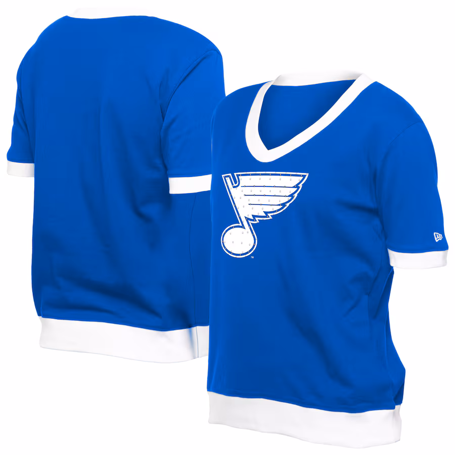 Women's St. Louis Blues New Era Blue Game Day Rhinestuds T-Shirt - Jersey